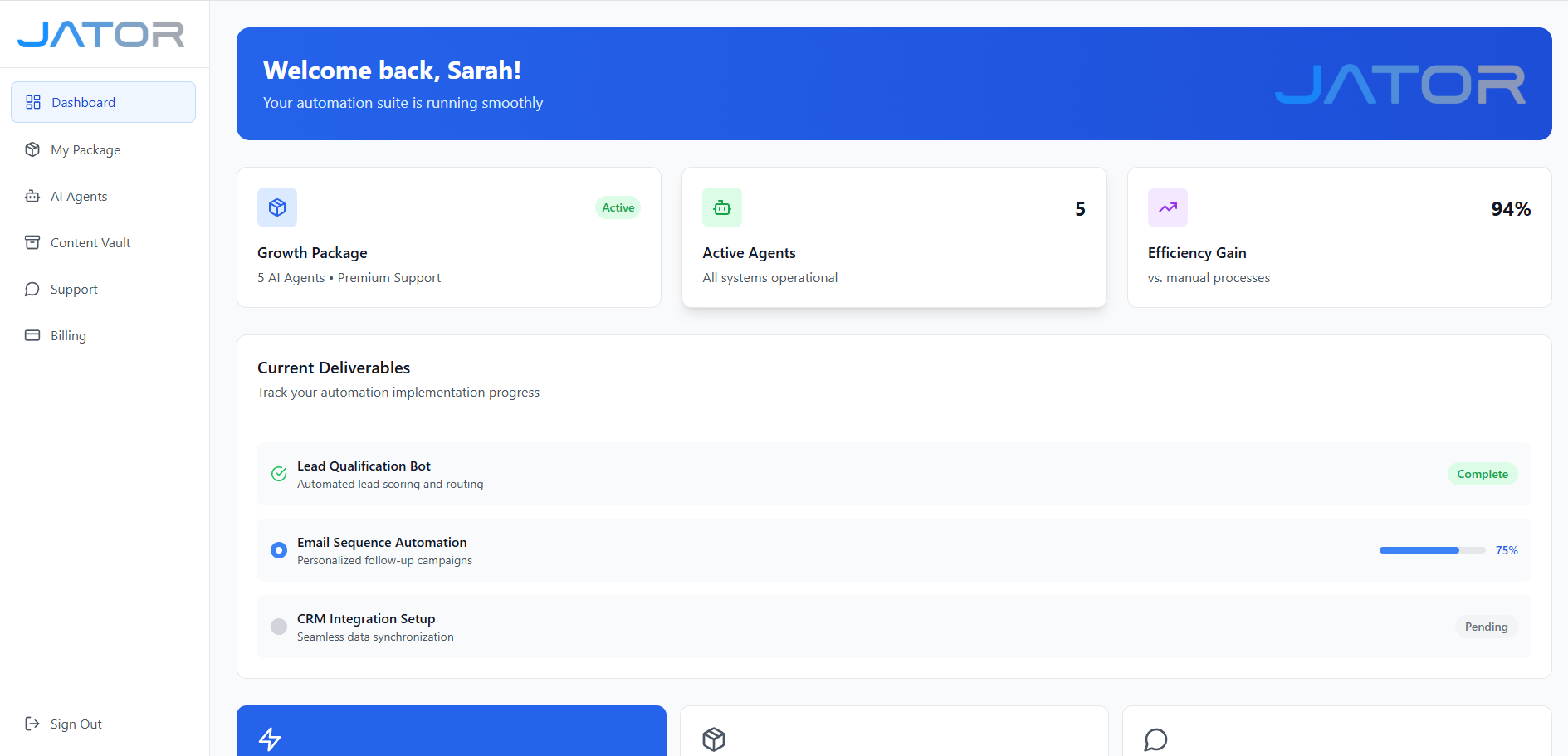 JATOR Client Dashboard Preview